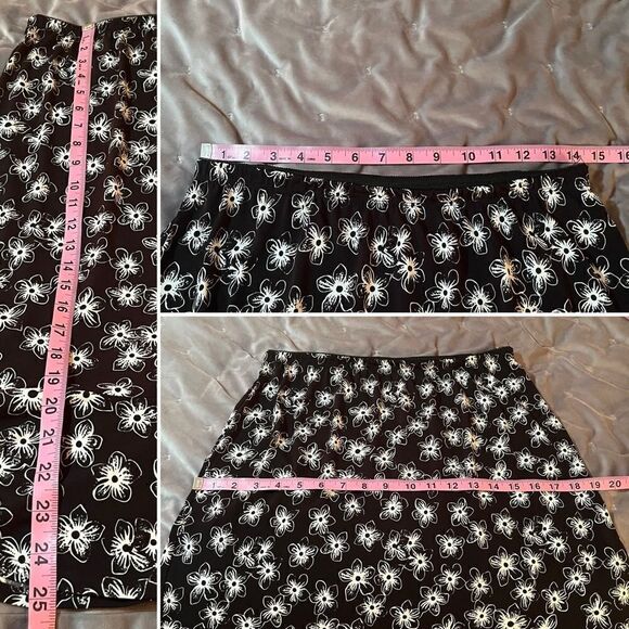 Christopher & Banks Floral Tiered Skirt Knee Length Black White M - Picture 10 of 10